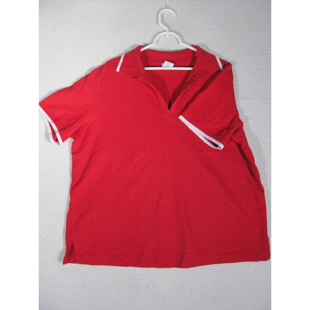 Vintage Silver Wear Woman Polo Shirt‎ 1X Red Cotton USA Made Retro Contrast Trim